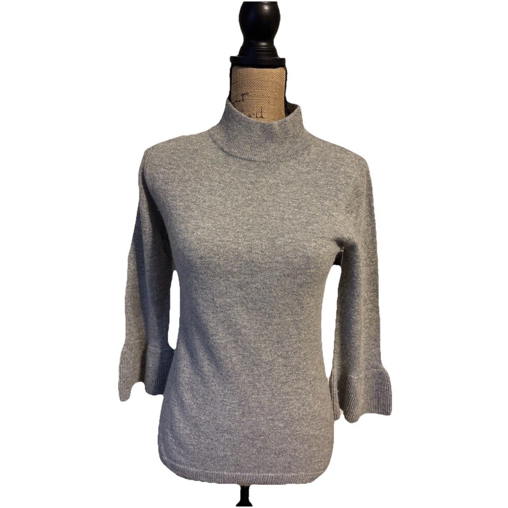 PHILOSOPHY 100% Cashmere Grey Turtleneck Womens Small Sweater Bell Sleeve